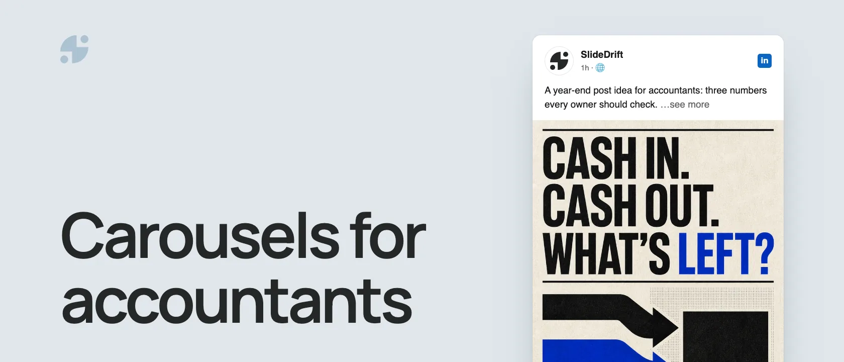 Carousels for accountants. An example LinkedIn image post by SlideDrift.