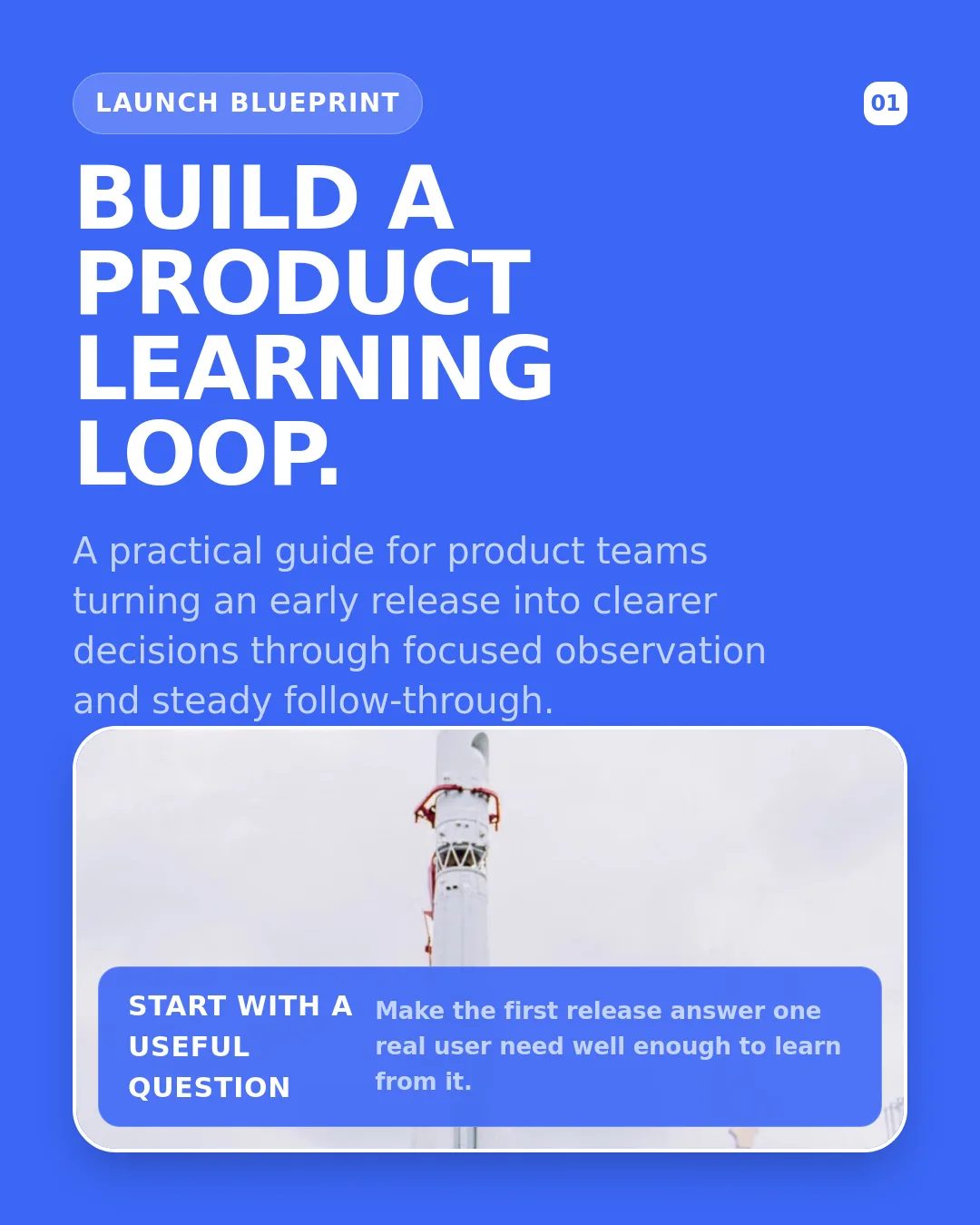 Free Cobalt Play LinkedIn Carousel Template slide 1: Launch Blueprint 01 BUILD A PRODUCT LEARNING LOOP. A practical guide for product teams turning an early release into clearer decisions th...