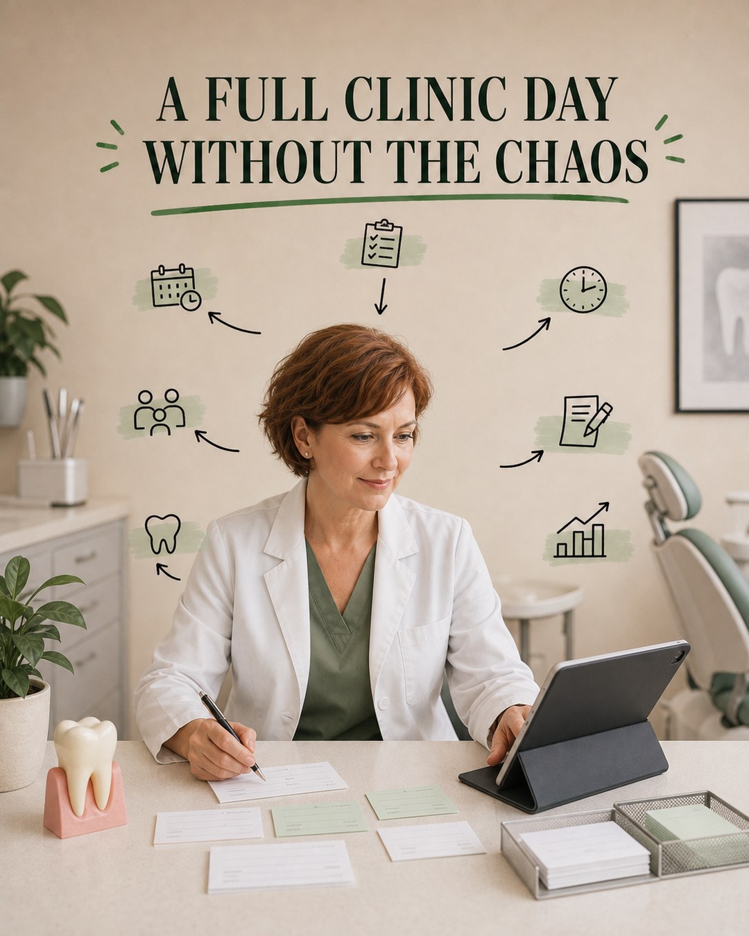 Mindful Desk Worker with Habit Annotations — LinkedIn graphic
