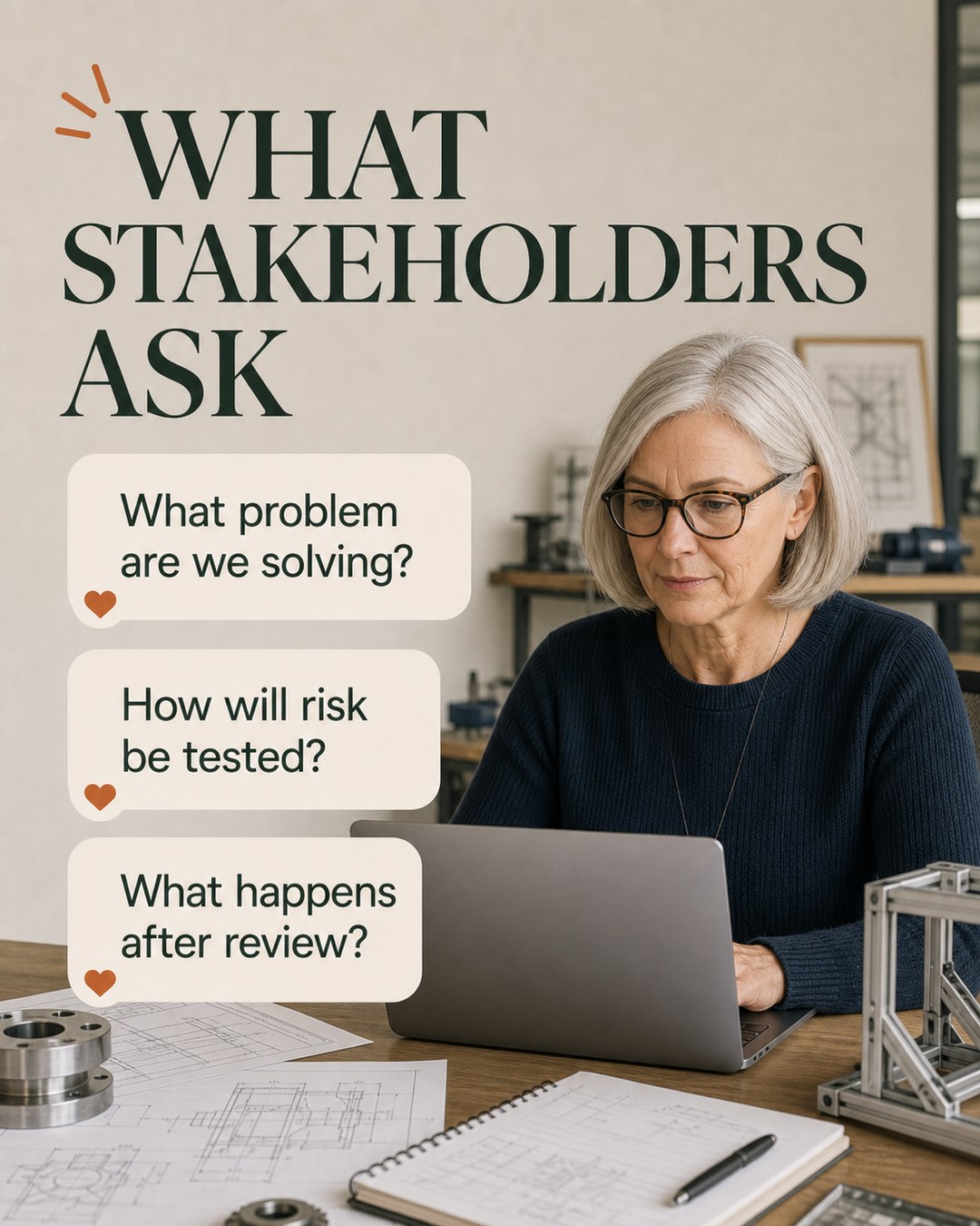 Neutral Workspace with Testimonial Bubbles — LinkedIn graphic