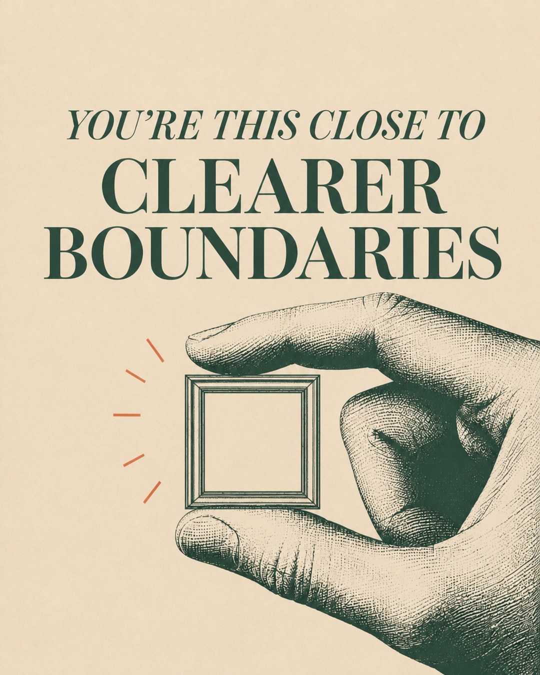 LinkedIn carousel cover design reading “CLEARER BOUNDARIES” over an engraved hand pinching a small square frame