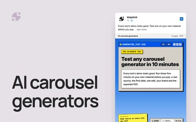 AI carousel generators. The first slide of the 10-minute carousel test, posted on LinkedIn by SlideDrift.