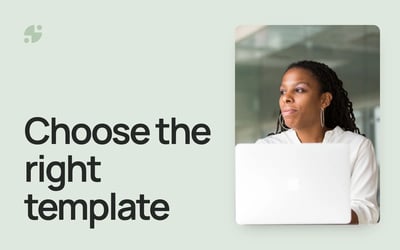 Choose the right template. A woman working at a laptop in an office.