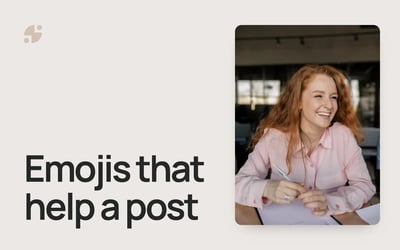 Emojis that help a post. A woman laughing as she writes notes at a desk.