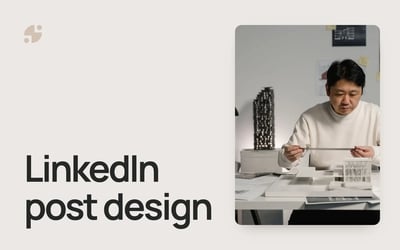 LinkedIn post design. A studio owner working on a layout at his desk.