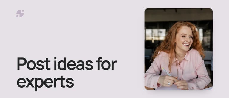 Post ideas for experts. A woman laughing as she writes notes.